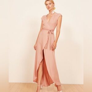 Reformation Blush Pink CHAMOMILE Crepe Wrap V-Neck Maxi High/Low Dress